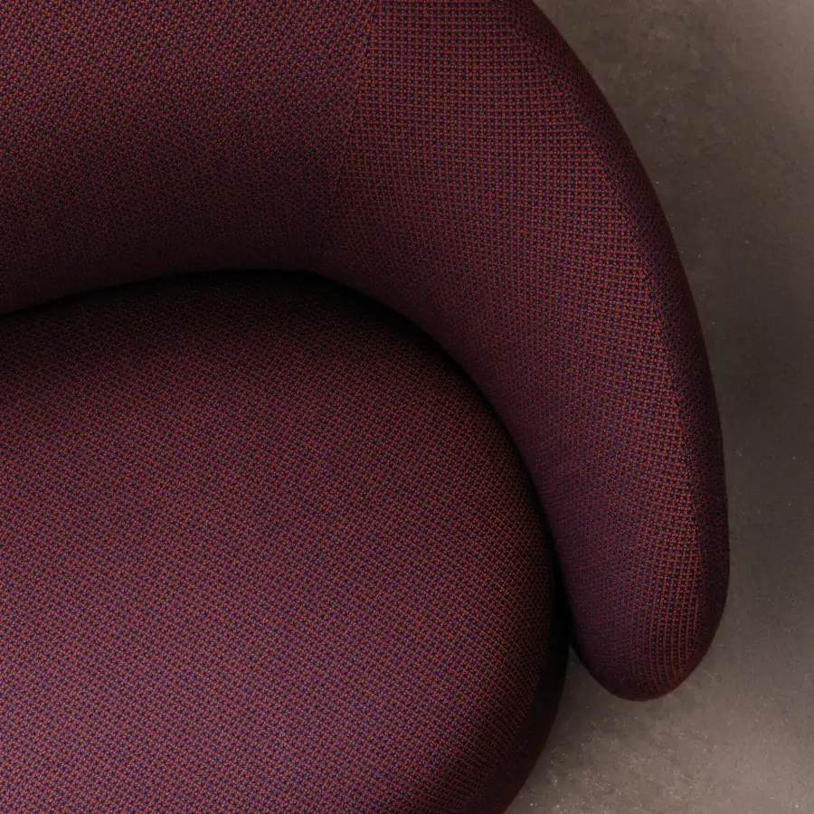 Superior Miniforms Nebulone sofa with extended seat upholstered in burgundy textile and matte finish