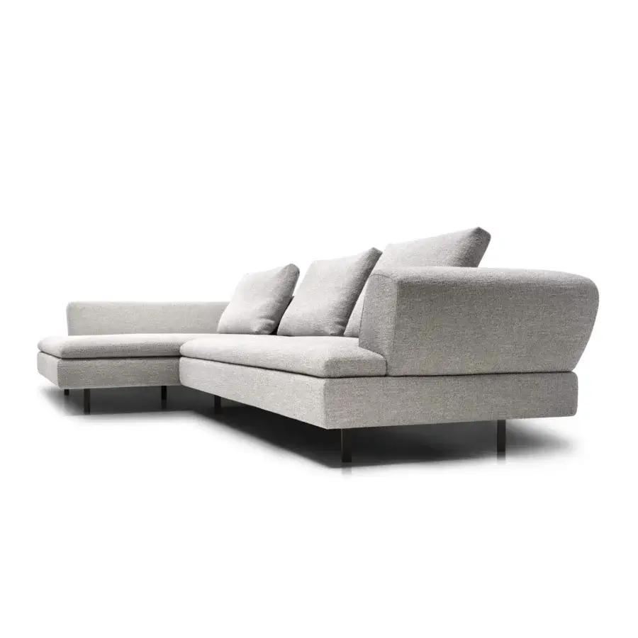 Superior Arketipo Good Times sectional with light neutral gray textured textile upholstery and outward-tilting armrests