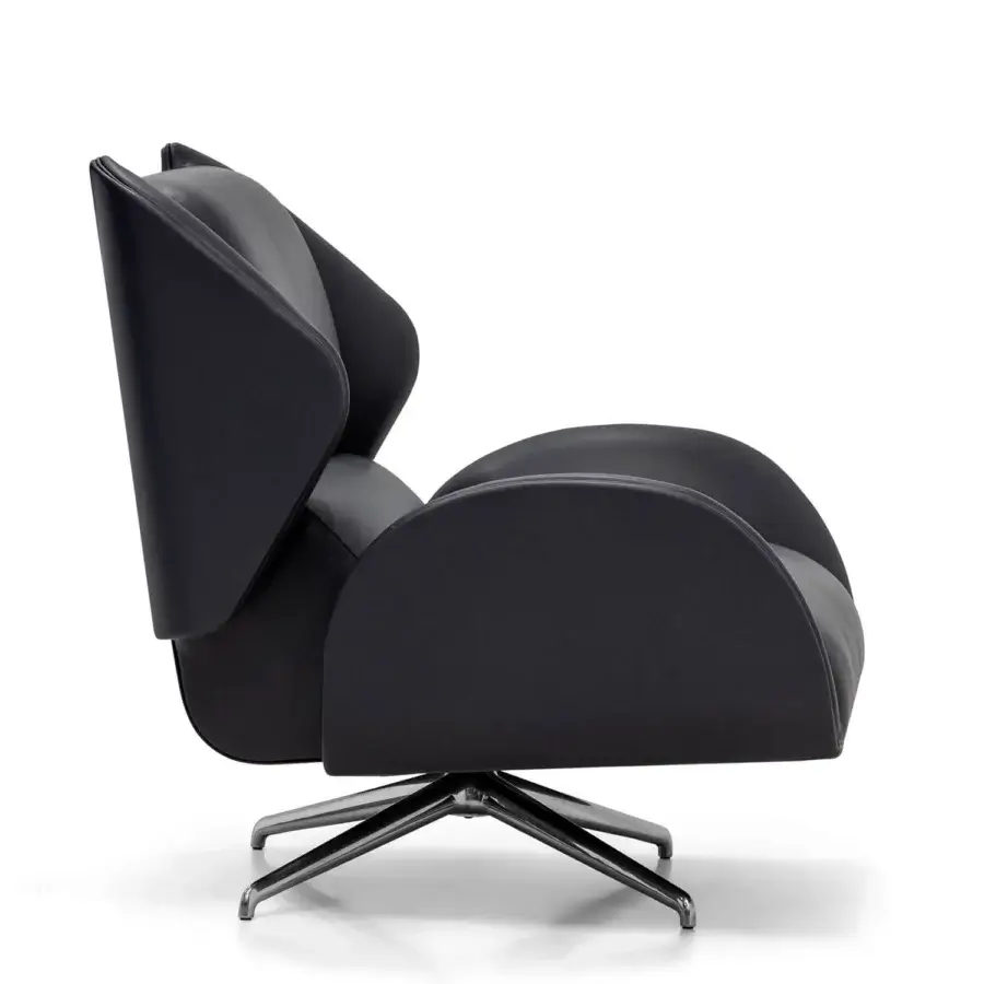 Superior WAYNE Enterprises WE-015 lounge chair in dark gray leather with matte finish and polished metal star base