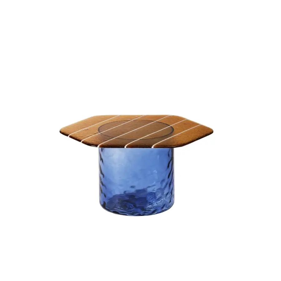 Distinguished Miniforms Striche coffee table crafted in Murano molten glass and wood with satin finish
