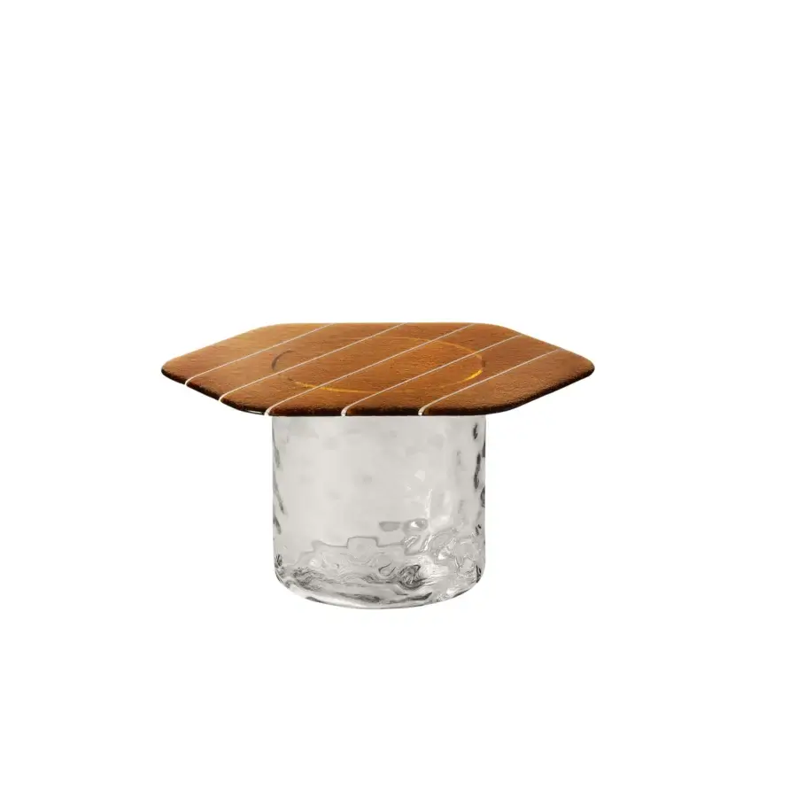 Superior Miniforms Striche coffee table crafted in medium-brown wood and bubbled Murano molten glass with a satin finish