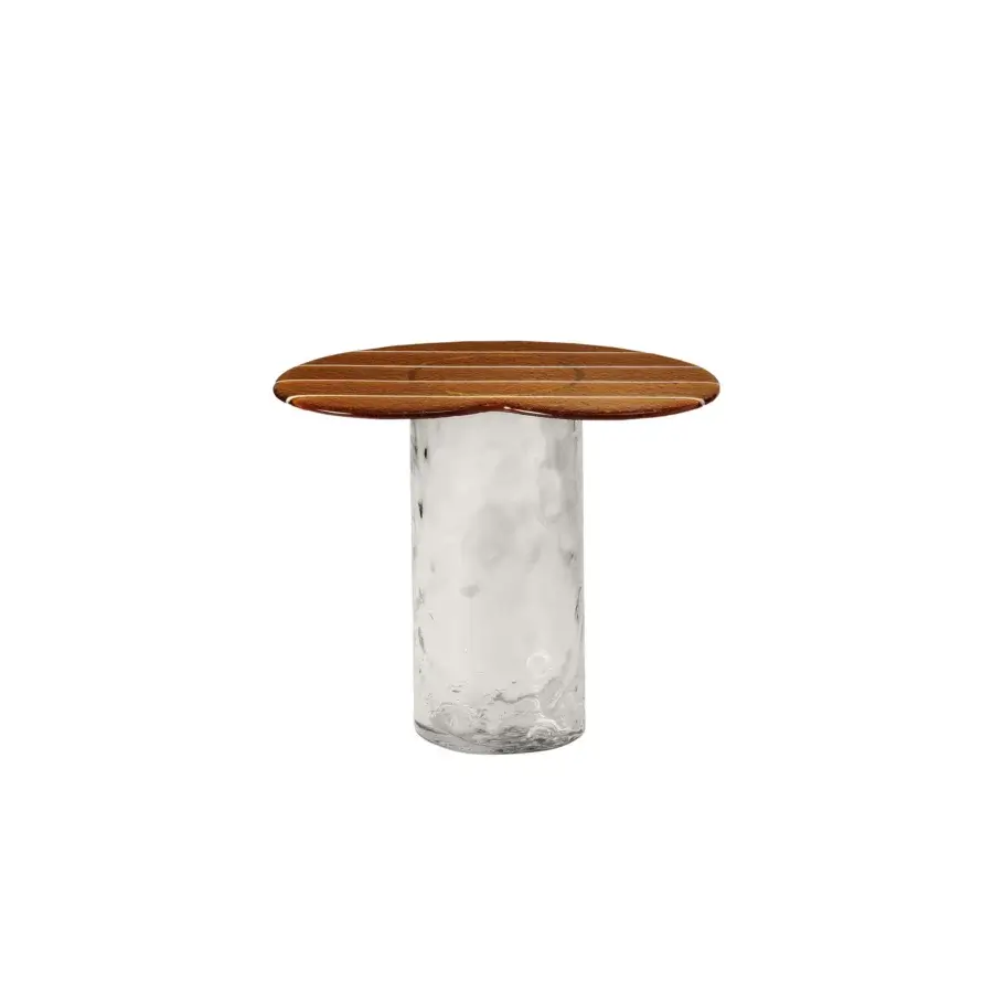 Captivating Miniforms Striche side table crafted in warm brown wood and translucent textured Murano molten glass with satin finish
