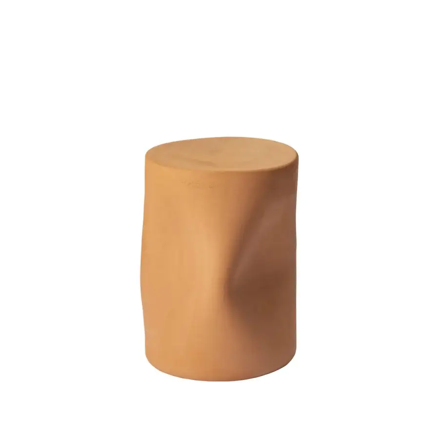 Captivating Miniforms Toblo side table crafted in terracotta with a gently dented cylindrical shape and satin finish