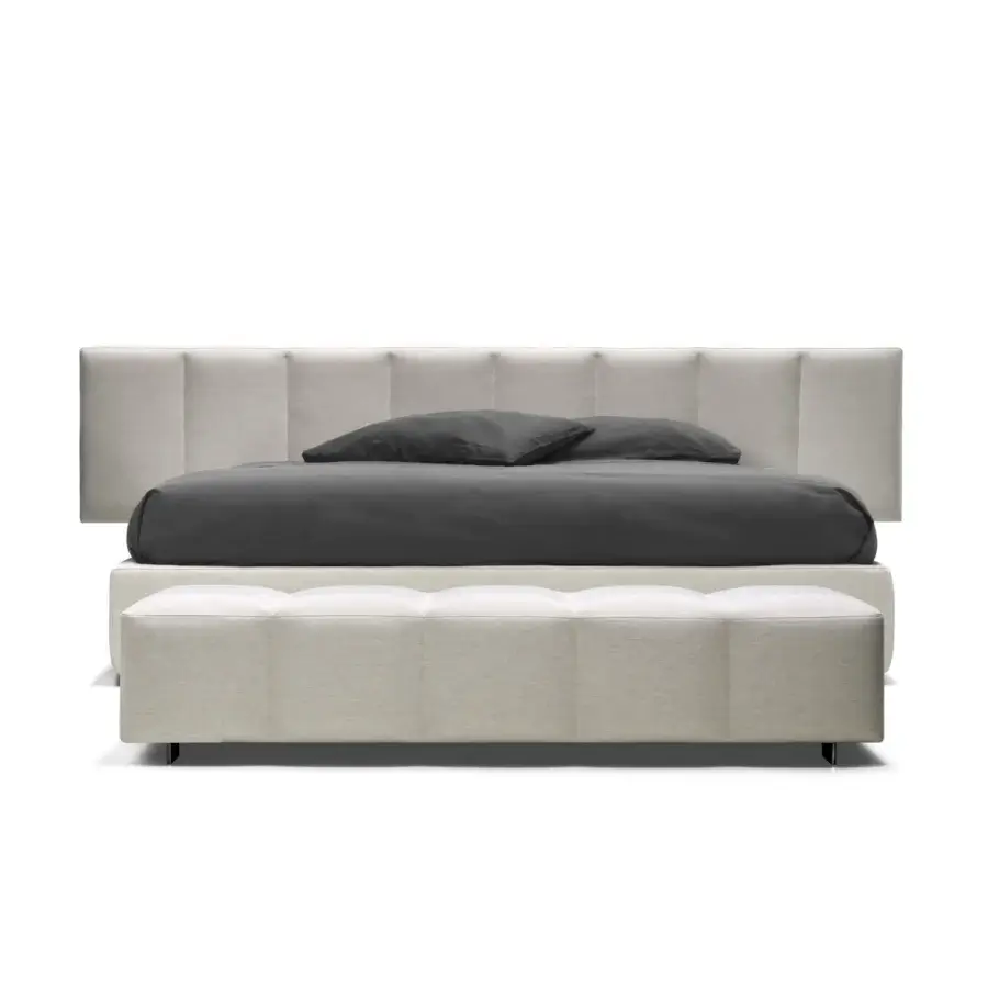 Superior Arketipo Milky Way Dream bed with vertically channeled padding and matte textured neutral beige upholstery