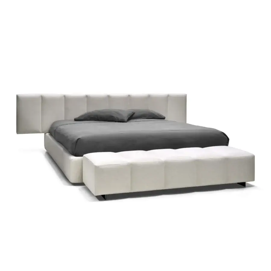 Elegant Arketipo Milky Way Dream bed with textured woven fabric upholstery and vertically paneled headboard crafted in Italy