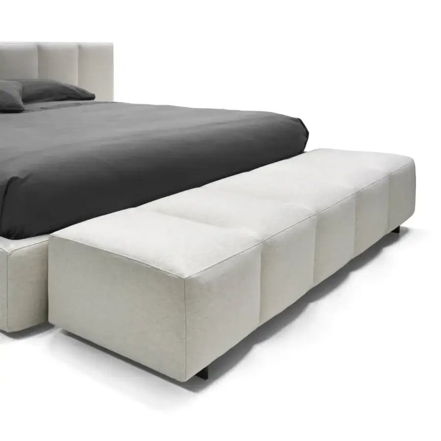 Distinguished Arketipo Milky Way Dream bed with subtly textured matte beige woven fabric and clean lines crafted in Italy