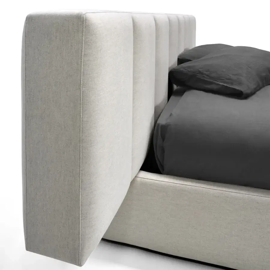 Exceptional Arketipo Milky Way Dream bed with softly curved fully upholstered frame in textured matte beige woven fabric