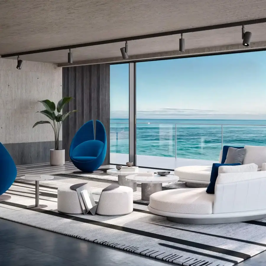 Exceptional Wayne Enterprises WE-036 Modular Sofa with smooth off-white fabric upholstery and lacquered base, embodying minimalist sophistication