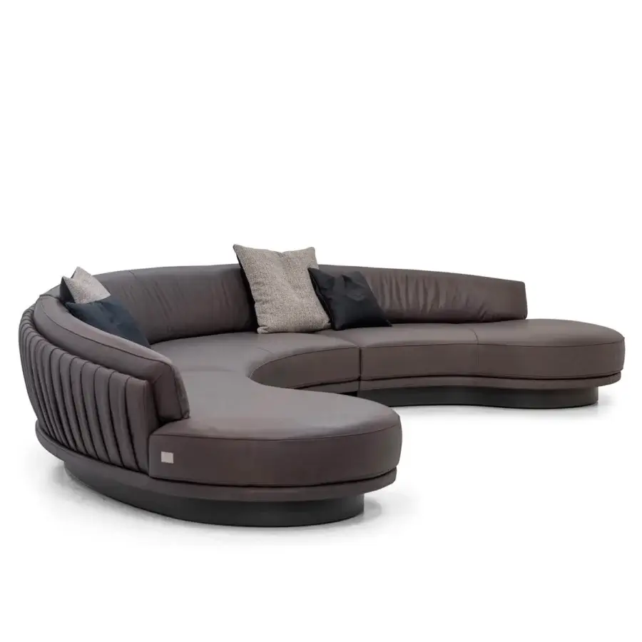 Superior Wayne Enterprises WE-036 Modular Sofa in dark brown leather with a lacquered base crafted in Italy