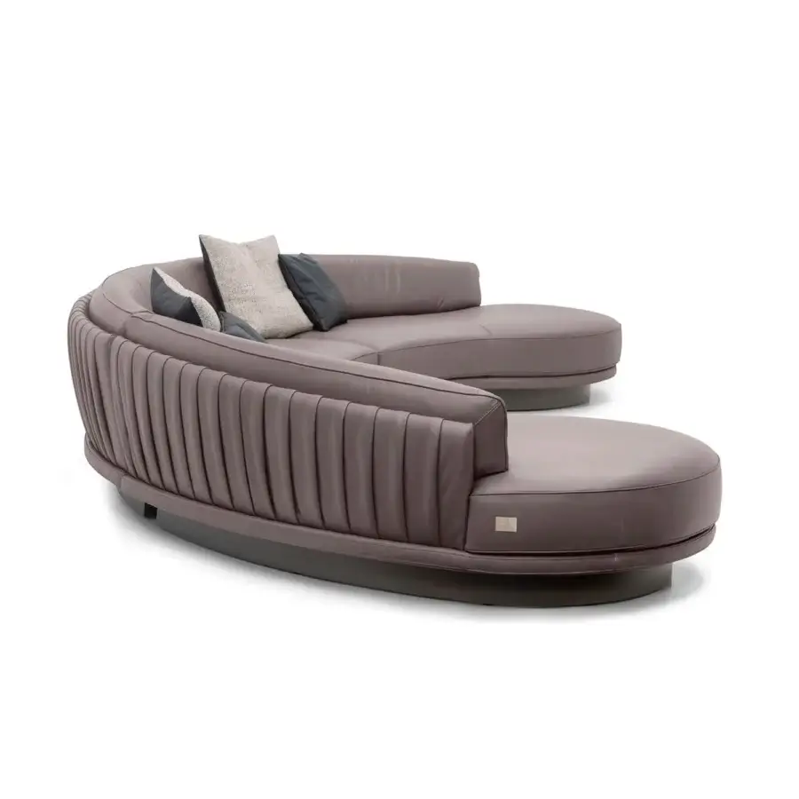 Elegant Wayne Enterprises WE-036 Modular Sofa in satin-finish mauve leather with a lacquered base and subtle vertical channeling