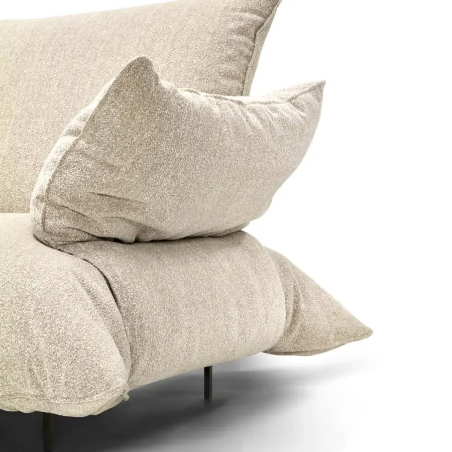 Lavish Arketipo Bodyguard sofa with textured woven fabric and softly rounded lines built in Italy