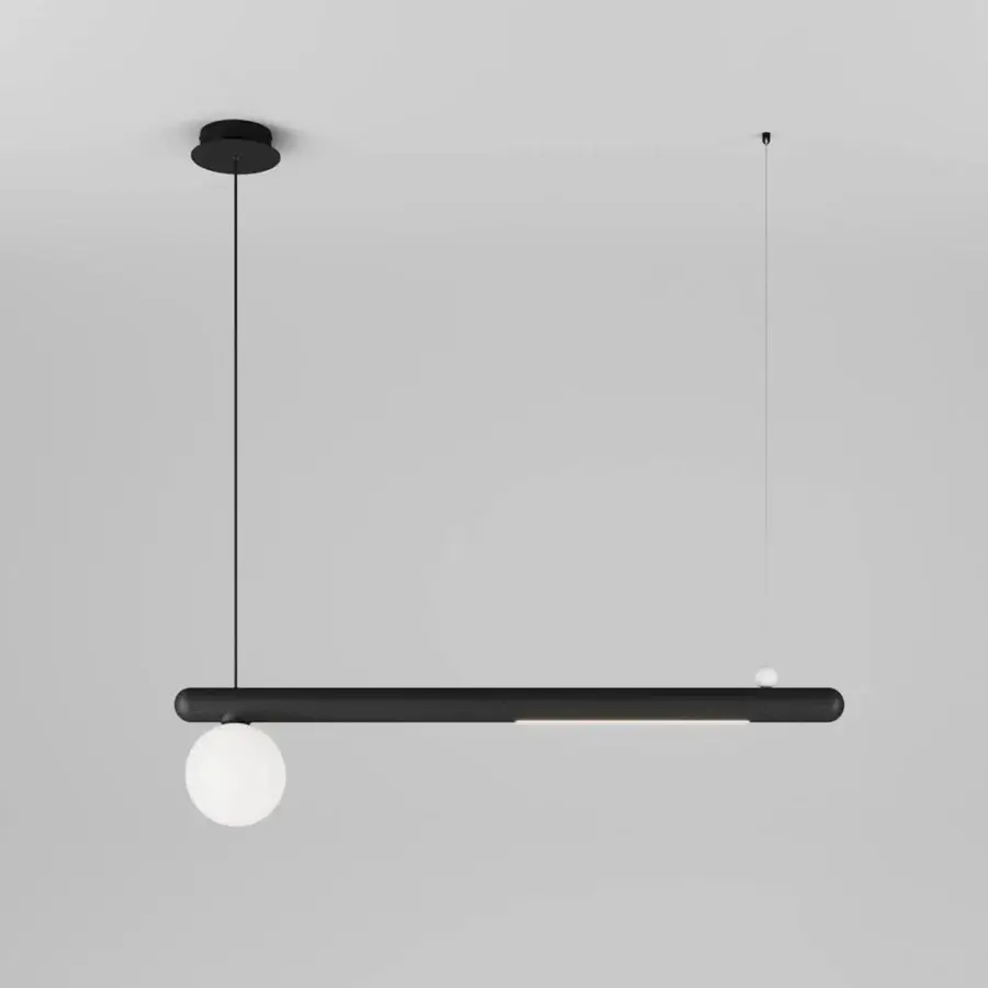 Exceptional Italamp Gocce suspension lamp with black metal and luminous white glass sphere, crafted in a sleek matte finish