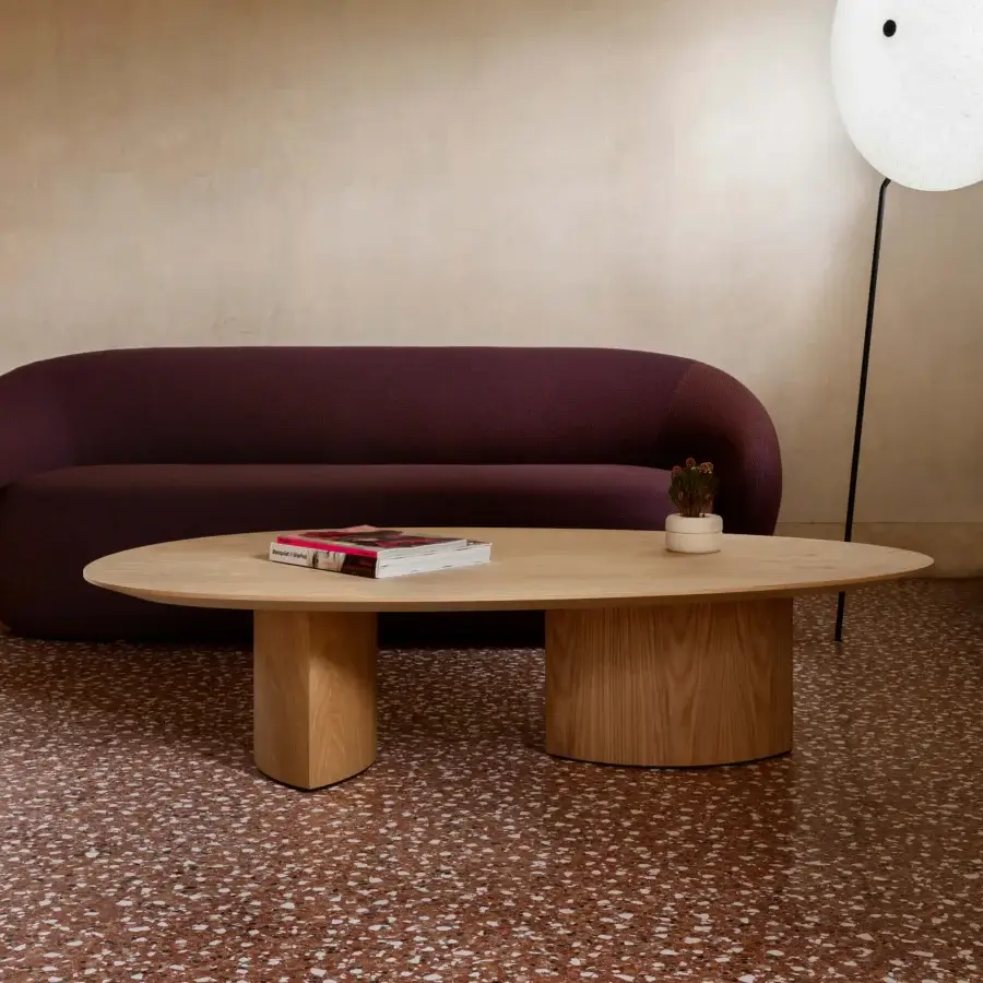 Exceptional Miniforms Plautino coffee table with modular surfaces and satin wood finish in warm brown tones