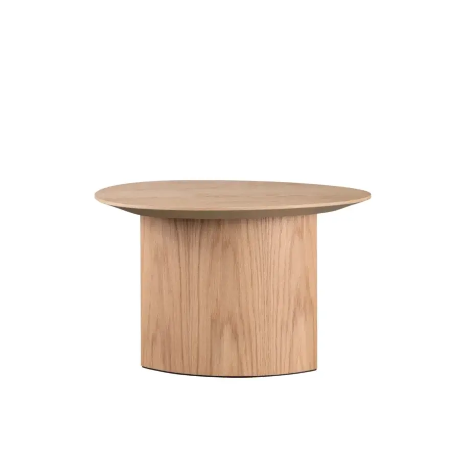 Elegant Miniforms Plautino side table in light brown wood with satin finish and uniquely angled cylindrical base