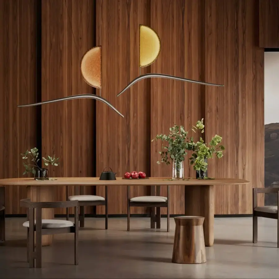 Elegant Italamp Borealis suspension lamp with warm amber art glass and glossy midnight grey finish