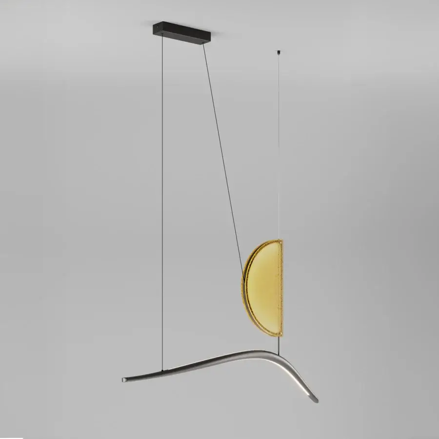 Superior Italamp Borealis suspension lamp with warm amber art glass and glossy midnight grey finish