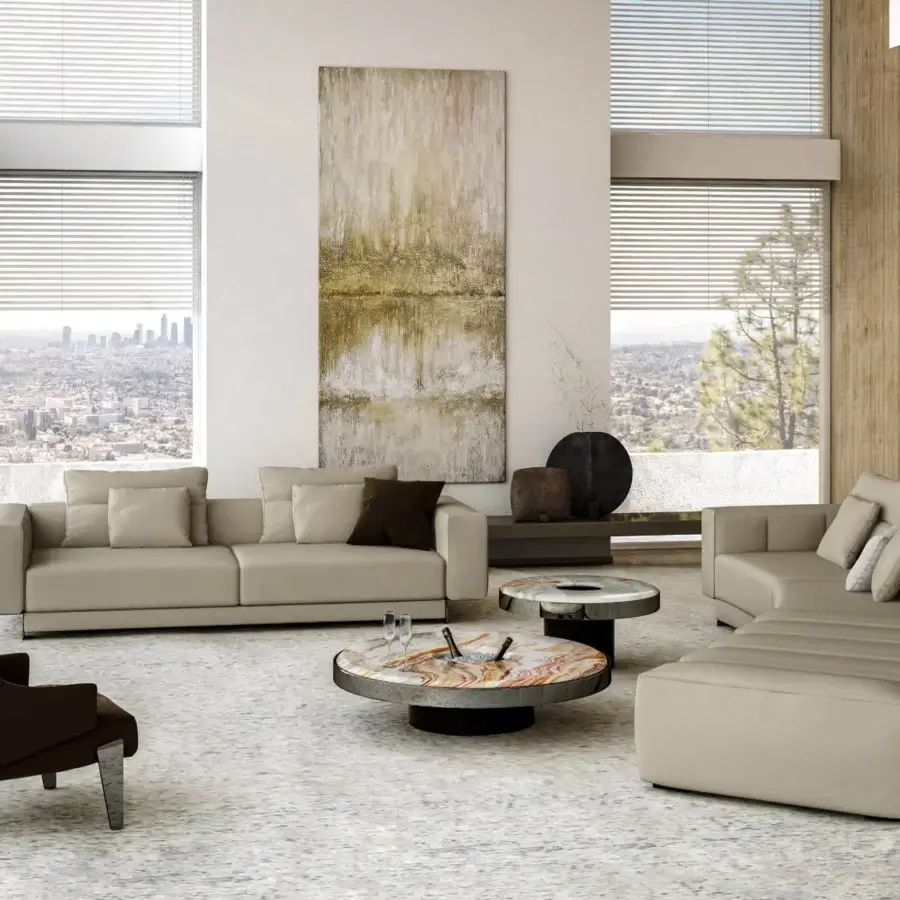 Captivating Arketipo Aperitivo coffee table with a circular polished marble composite top and dark satin metal base