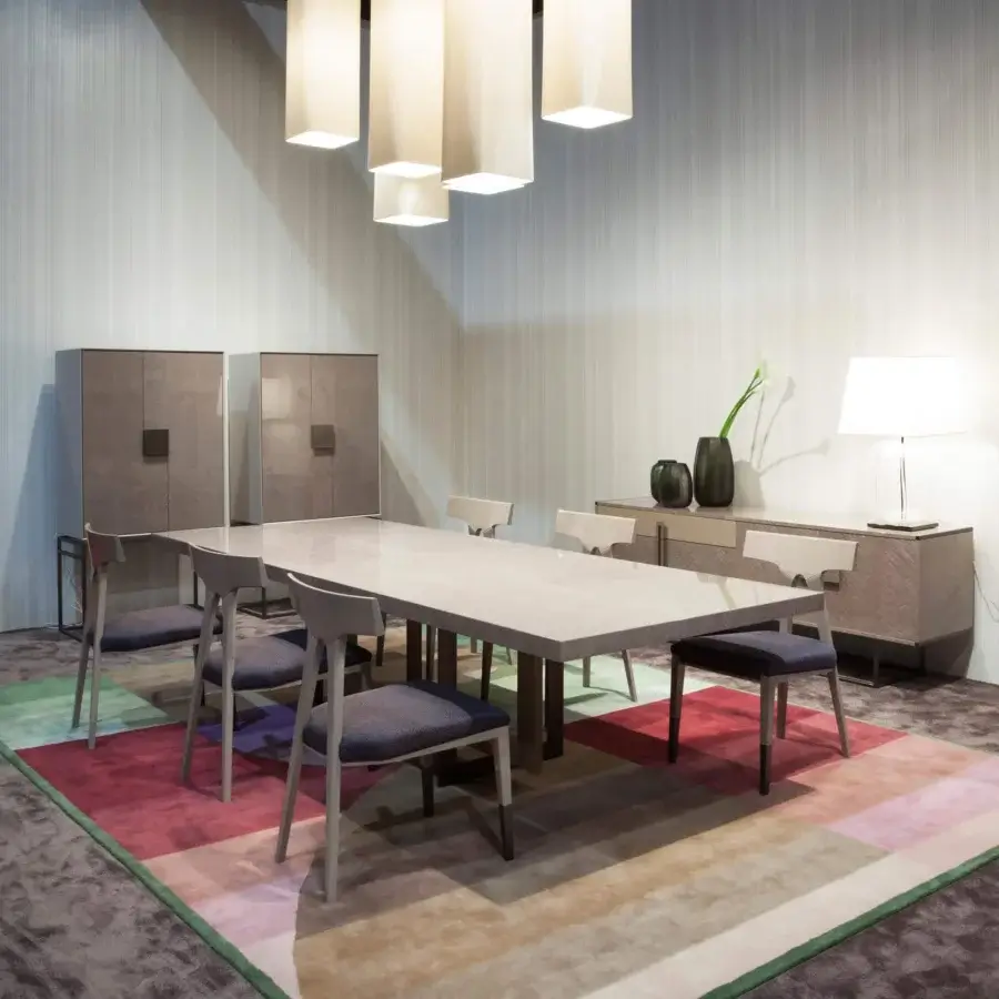 Exceptional Costantini Pietro Blade table with light gray stone top and dark matte beech wood base