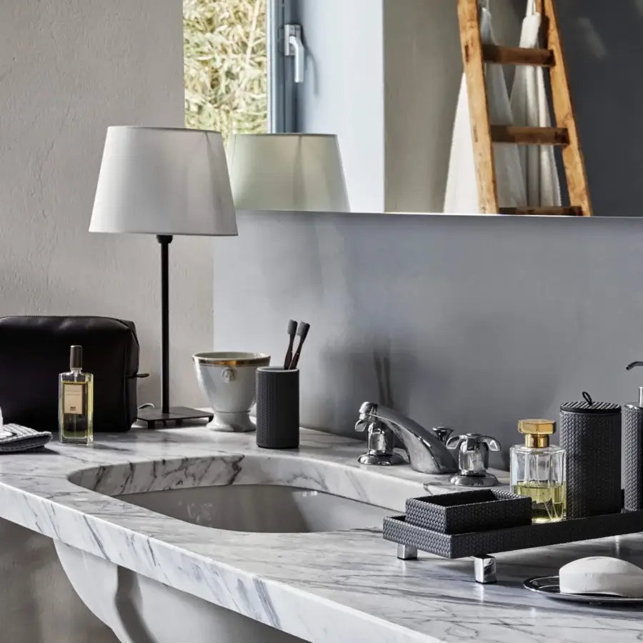 Distinguished Pinetti Poseidon bathroom set crafted in dark gray genuine leather with a subtly textured matte finish