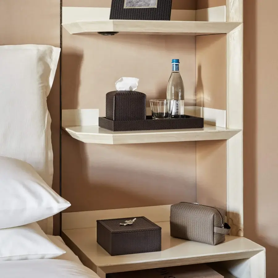 Distinguished Pinetti Thalia storage set with dark brown genuine leather and subtle textured matte finish