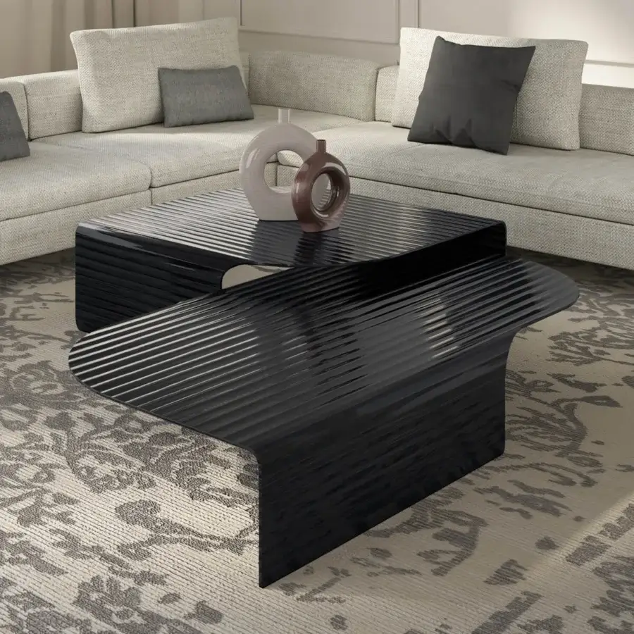 Distinguished Arketipo Blackjoy coffee table crafted in dark glass with a uniquely striped, glossy finish