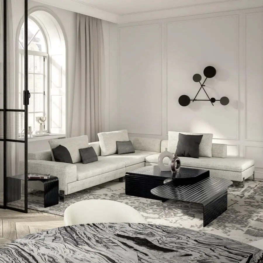 Exceptional Arketipo Blackjoy coffee table crafted in dark glass with a uniquely striped surface and glossy finish