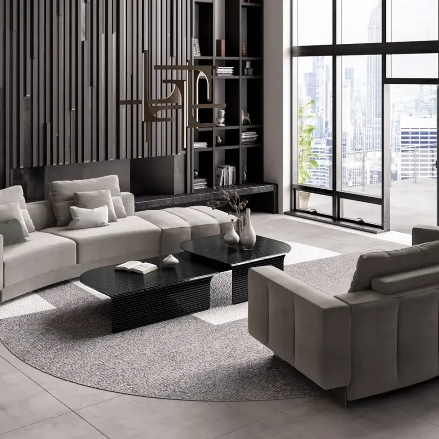 Elegant Arketipo Blackjoy coffee table crafted in dark glass with a uniquely striped surface and striking finish