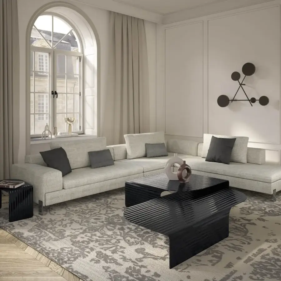 Cutting-edge Arketipo Blackjoy coffee table crafted in dark striped glass with a glossy finish