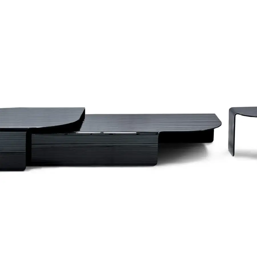 Superior Arketipo Blackjoy coffee table crafted in dark glass with a uniquely striped, layered construction and sleek finish