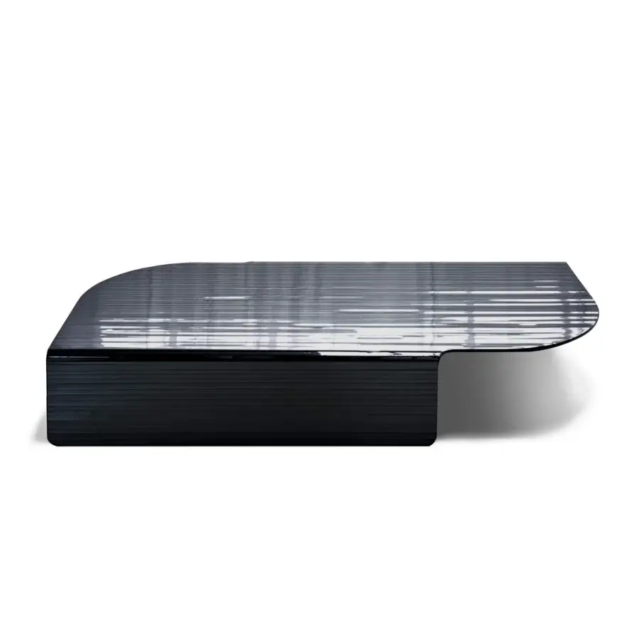Elegant Arketipo Blackjoy coffee table crafted in dark striped glass with a highly glossy finish