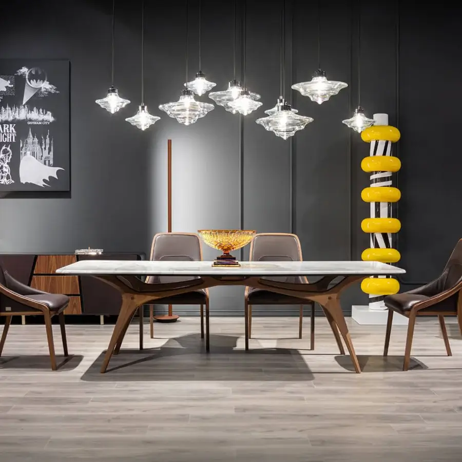 Distinguished WAYNE Enterprises WE-027 armchair upholstered in dark gray textile with a beautifully finished wood base crafted in Italy