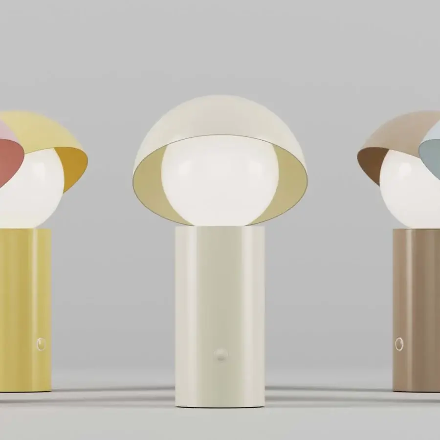 Distinguished Italamp Aurora La Petite lamp with pale pink base and terracotta shade in smooth matte glass and metal