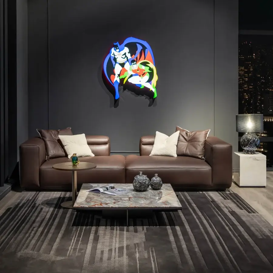 Distinguished Wayne Enterprises WE-030 modular sofa in dark brown leather with lacquered base delivers sophisticated style and exceptional comfort