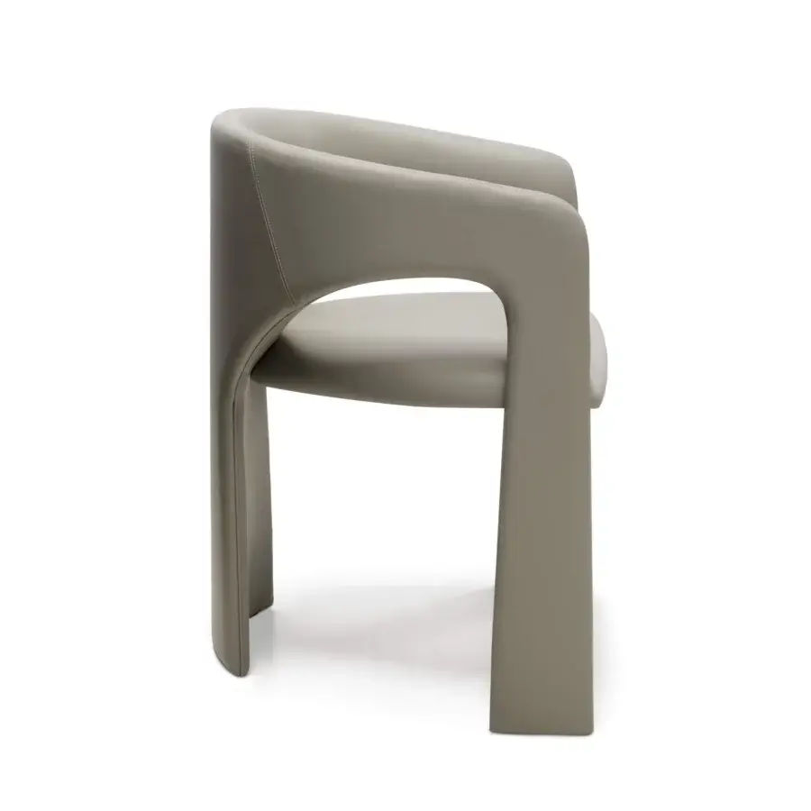 Distinguished Arketipo Sienna chair upholstered in smooth gray leather with a geometrically-cut silhouette and block-like armrests crafted in Italy