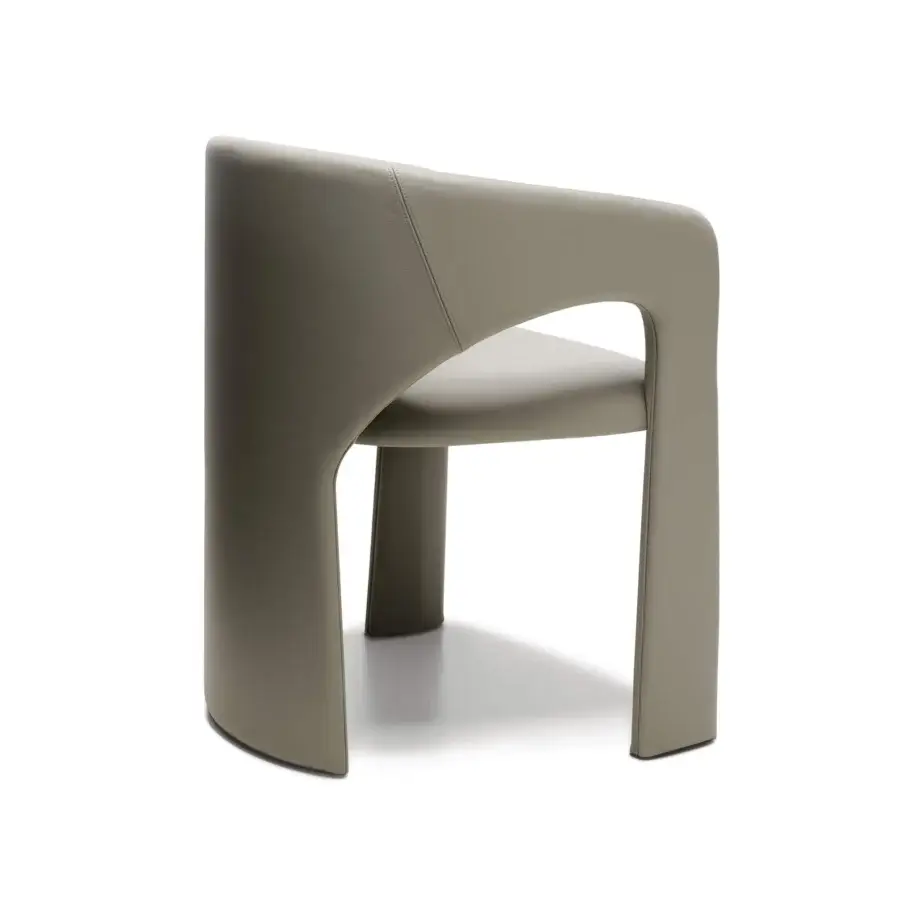Exceptional Arketipo Sienna chair upholstered in smooth grayish-beige leather with a geometrically-cut silhouette crafted in Italy