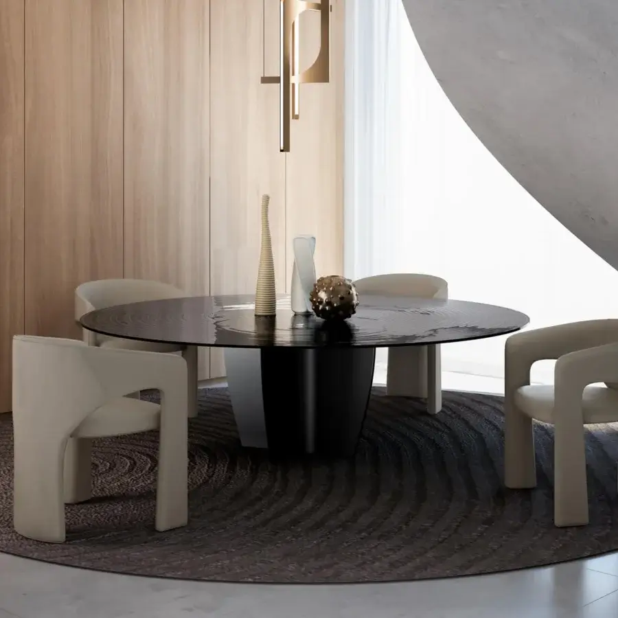 Distinguished Arketipo Gambler table crafted in Italy with a glossy dark tone and subtle concentric detailing