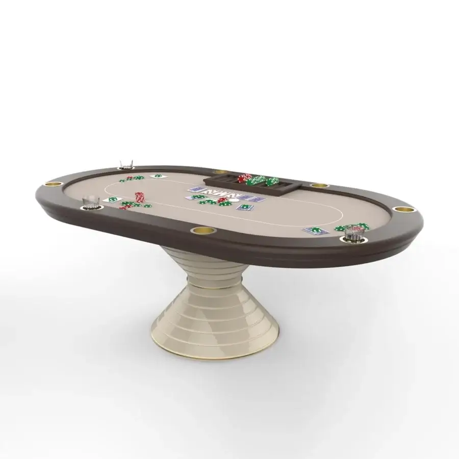 Distinguished Vismara Vegas poker table with beige Soft Touch lacquered edge and gold-polished steel cup holders