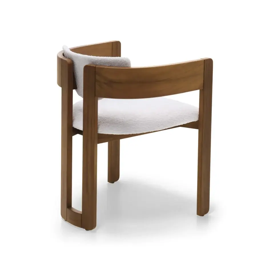 Exceptional Arketipo Kate chair crafted from Iroko wood with satin finish and light beige textured upholstery