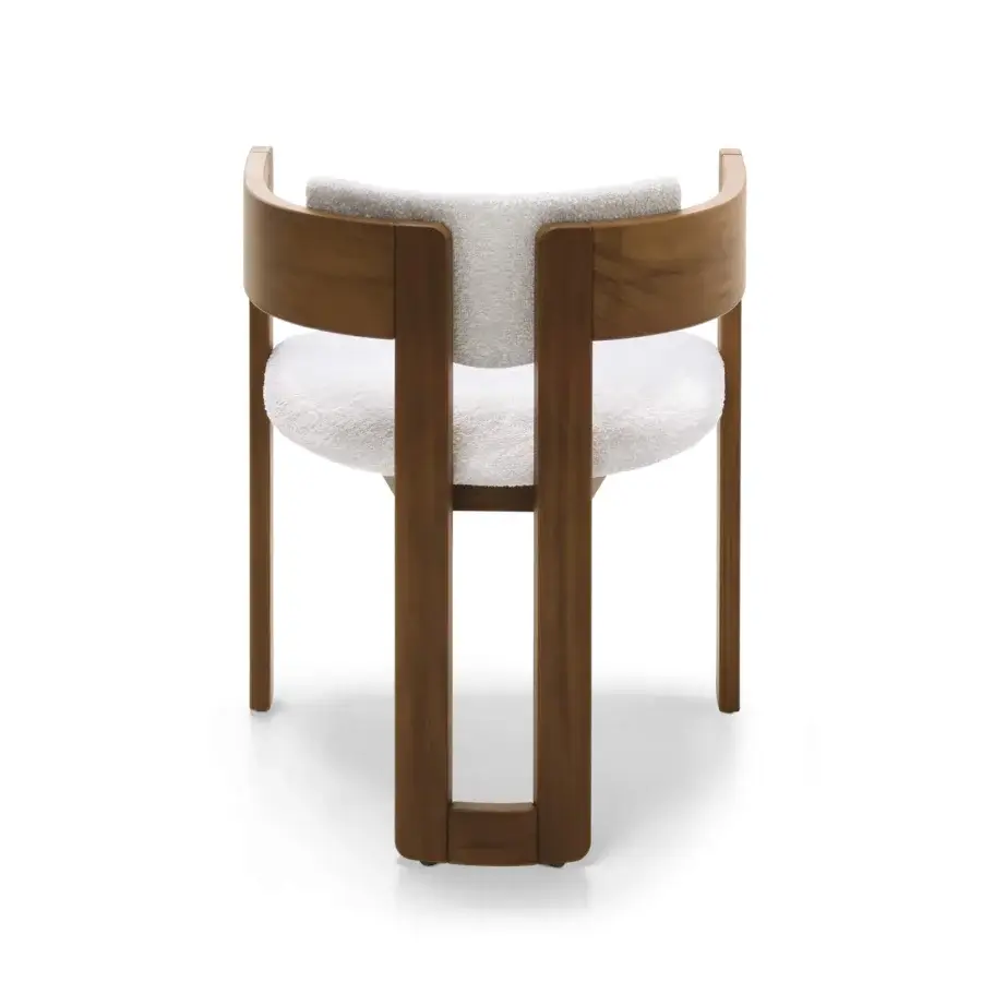 Elegant Arketipo Kate chair crafted from Iroko wood with satin finish and light textile seat backrest