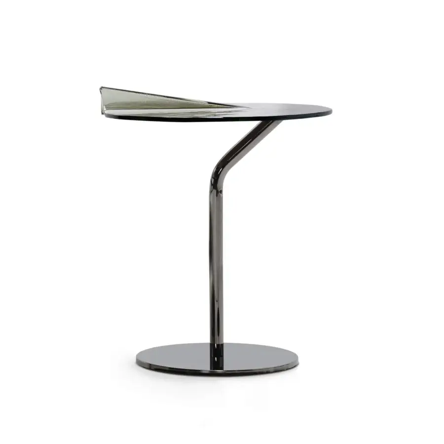 Superior Arketipo Maverick coffee table in dark neutral gray with glossy metal base and transparent glass tabletop