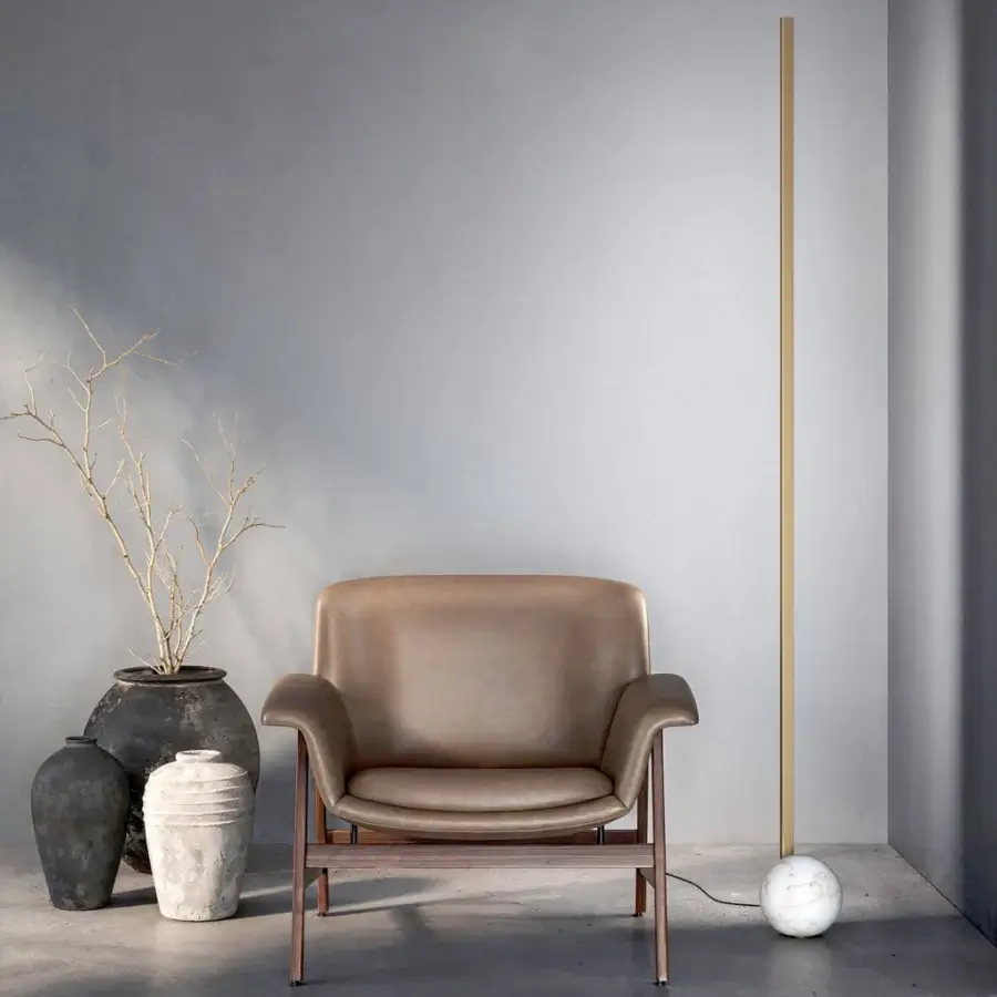 Exclusive Italamp Regolo floor lamp with satin metal, calacatta gold marble, and opal methacrylate diffuser
