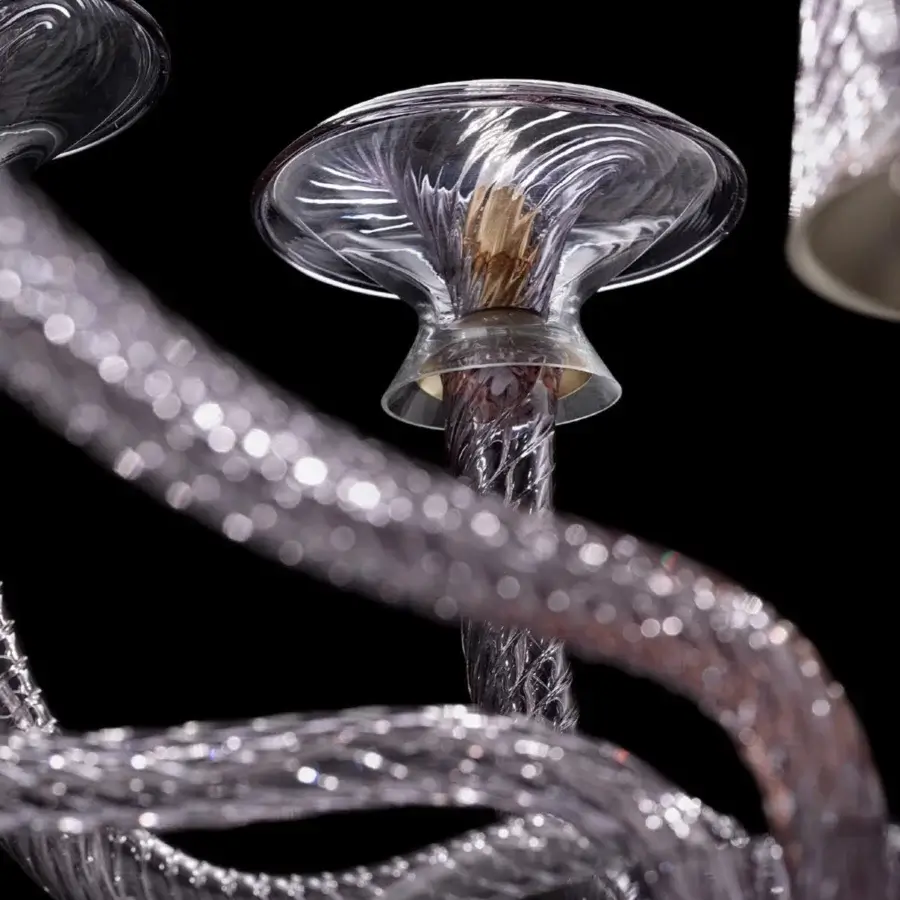Captivating Barovier&Toso Vertigo chandelier crafted in clear Venetian crystal with reddish-brown polished metal accents