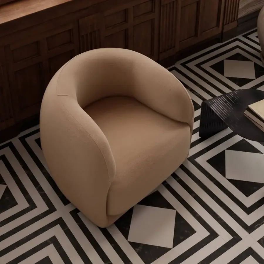 Distinguished Arketipo Touch Me lounge chair crafted in Italy with textured warm beige upholstery for enveloping comfort