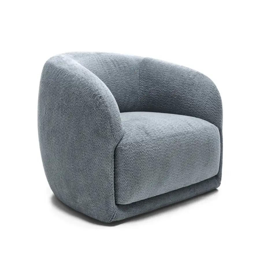 Lavish Arketipo Touch Me lounge chair crafted in Italy with textured bouclé fabric upholstery and rounded form