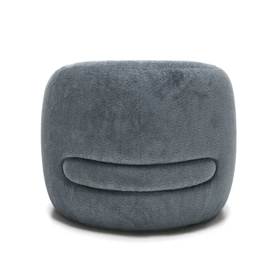 Superior Arketipo Touch Me lounge chair in muted gray textile with softly curved rounded silhouette