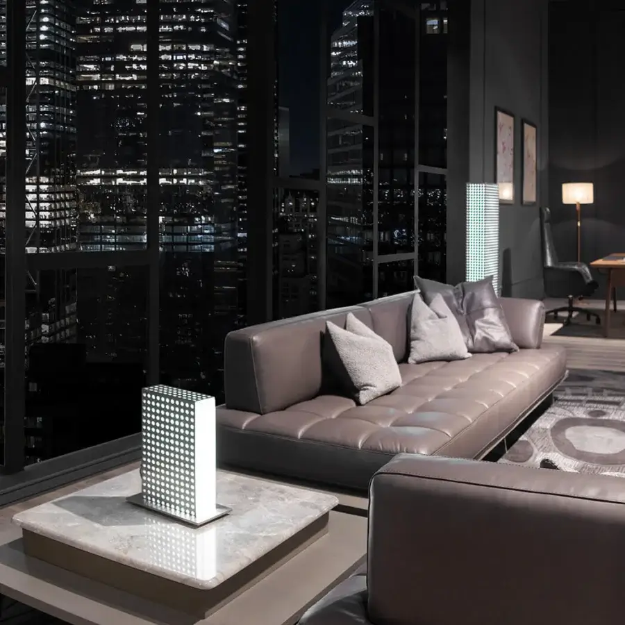Lavish WAYNE Enterprises WE-029 sectional with Italian leather upholstery and rich veneer in a matte finish