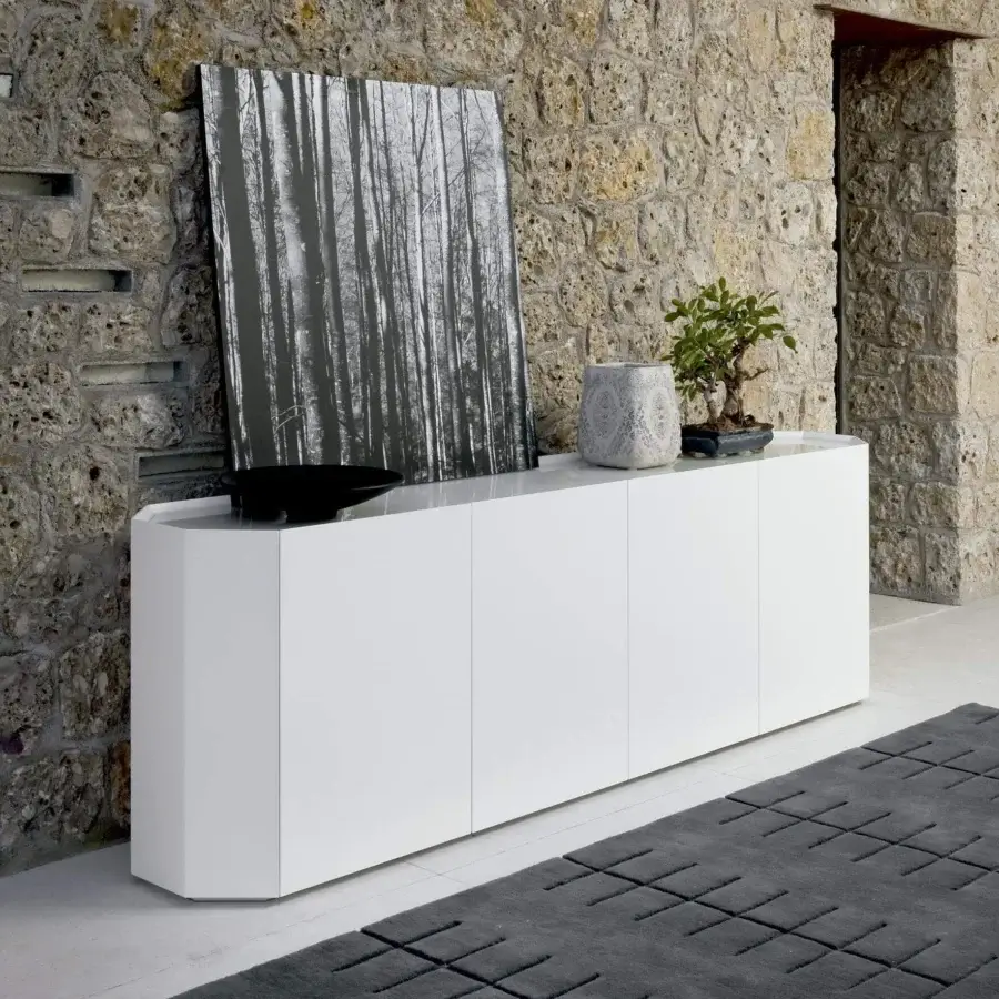 Elegant Cattelan Italia Chelsea sideboard with a matt lacquered wood body and bronze mirrored glass top