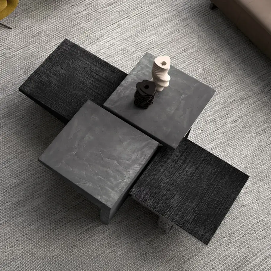 Exceptional Arketipo Talking Heads coffee table crafted with resin and clay in grayscale tones with a heavily textured surface