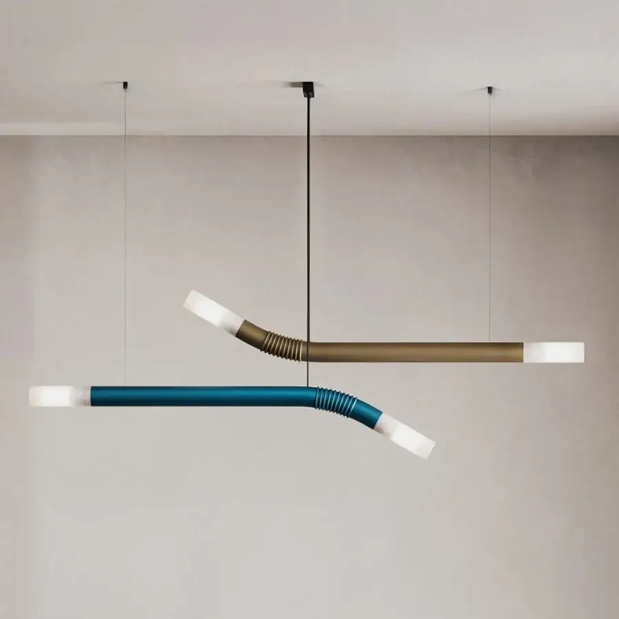 Superior Italamp Cantabrina suspension lamp with teal blue and warm golden brown glass plus matte black metal construction