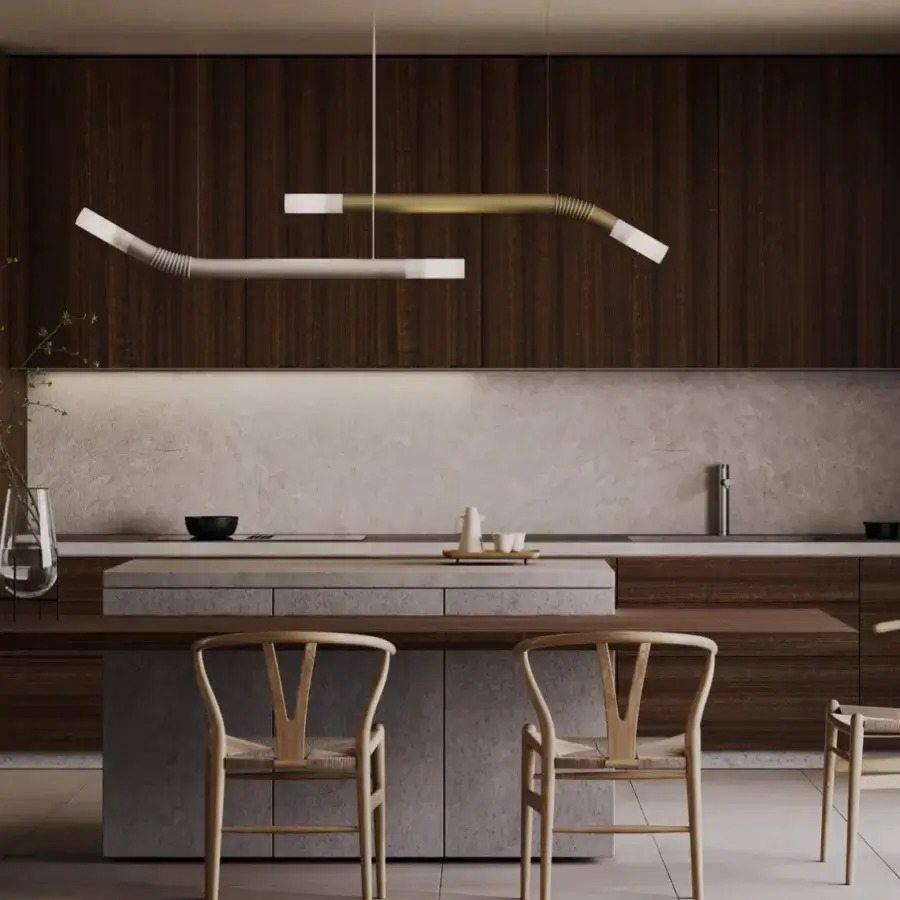 Exceptional Italamp Cantabrina suspension lamp built with glass and matte black metal in muted gold tone